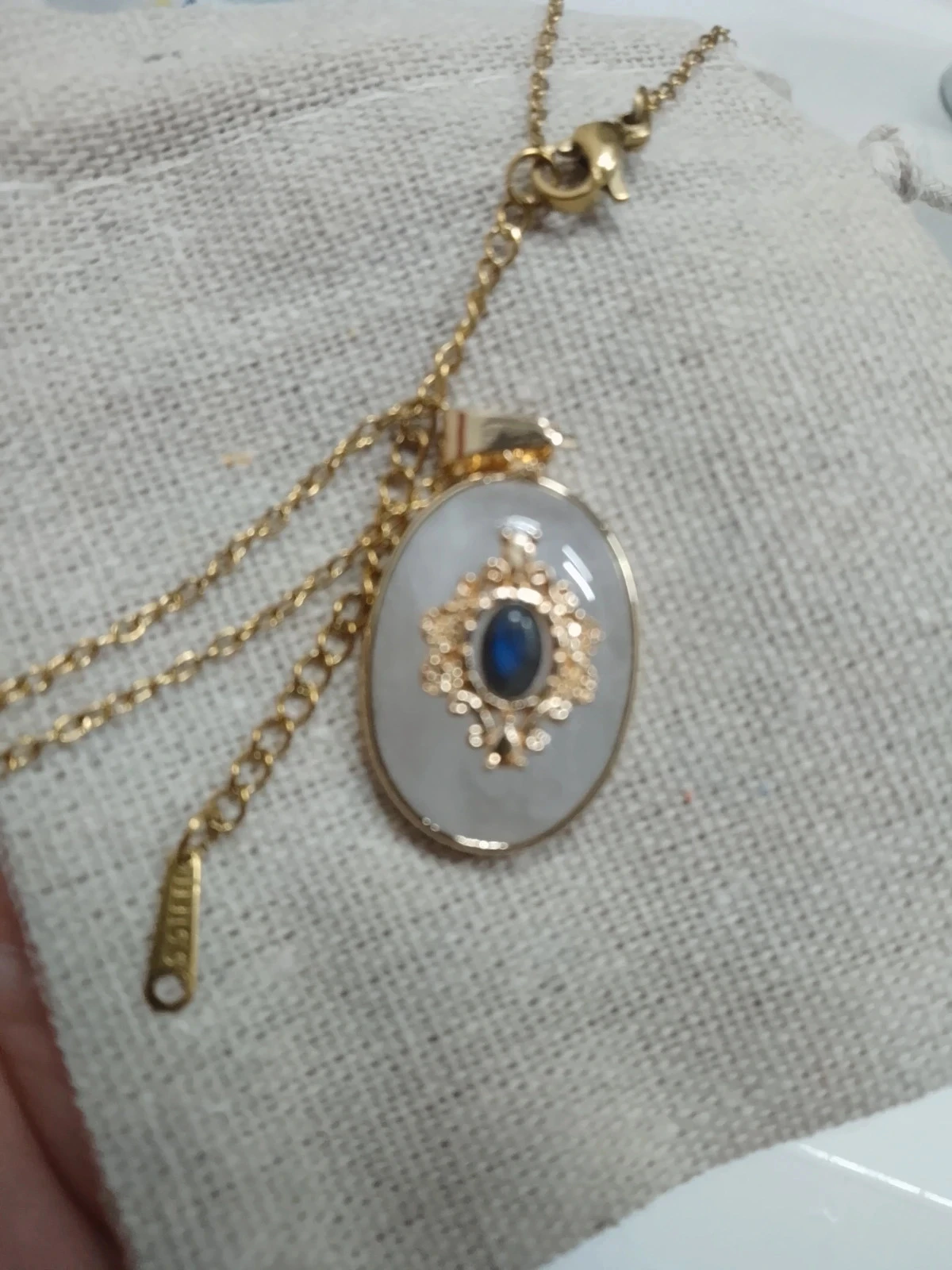 Collier boho cristal de roche sertie et labradorite – photo 3